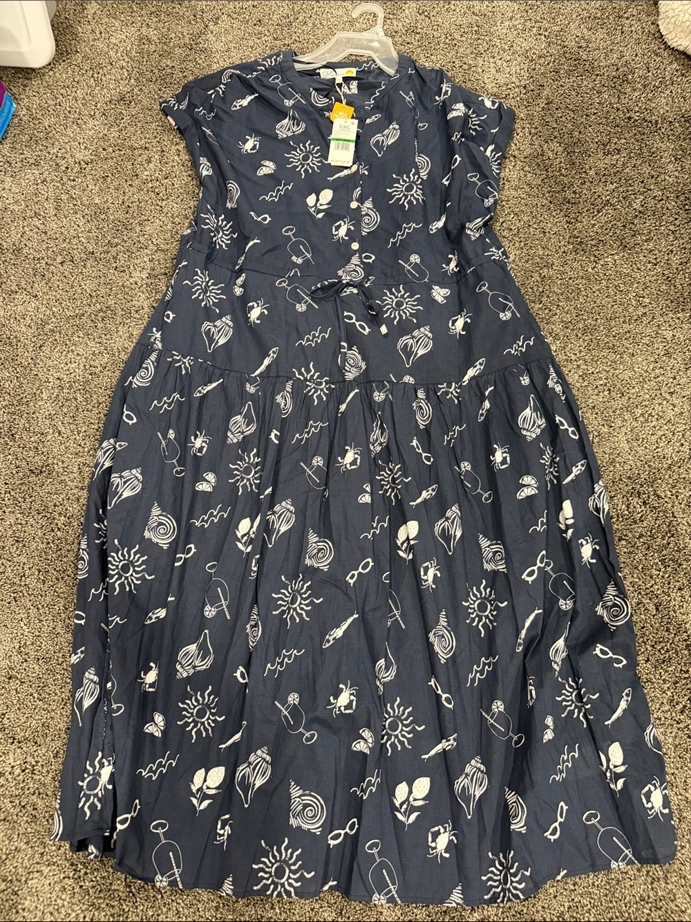 C&C California Navy Printed Tiered Button-Front Maxi Dress